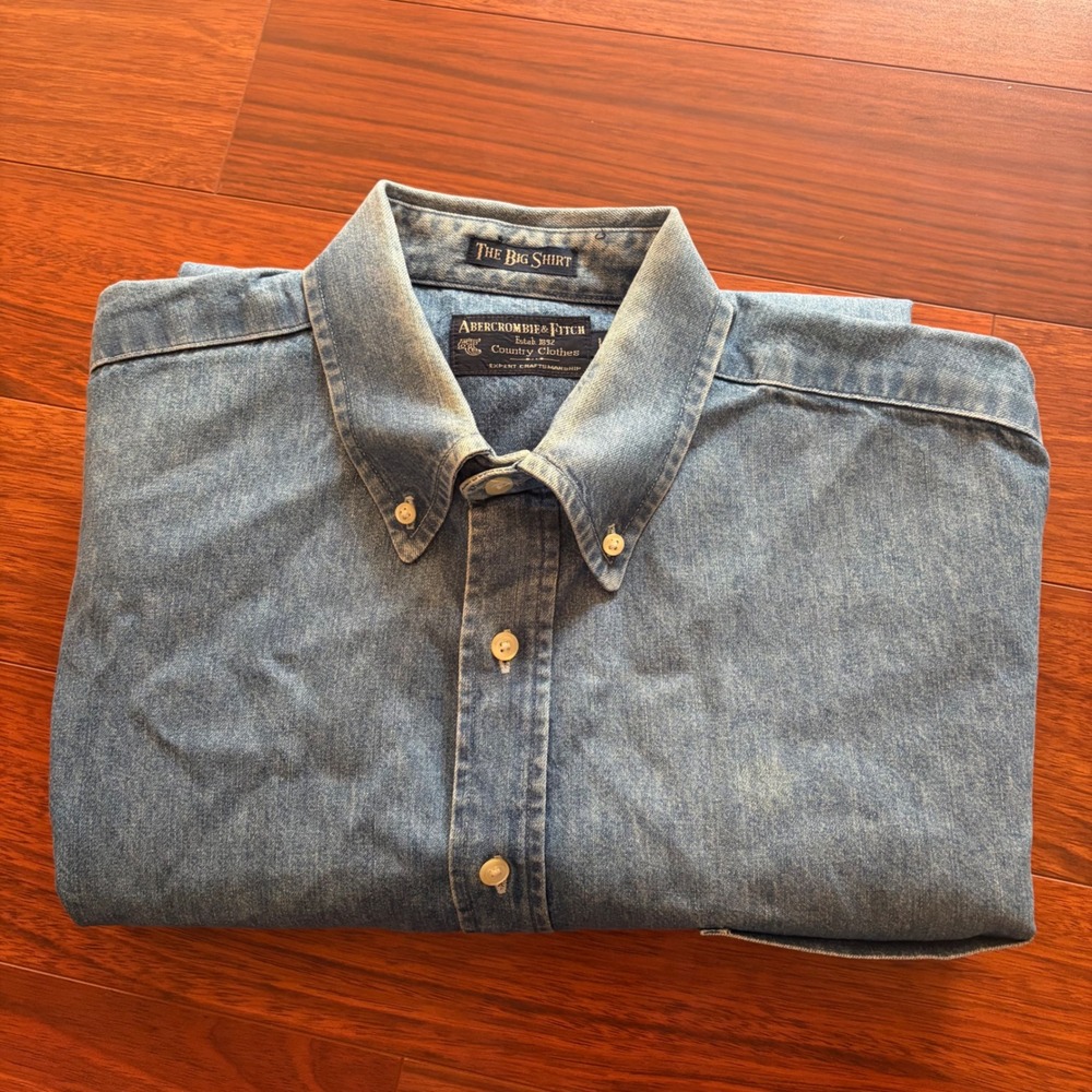 Vintage 80s 90s Abercrombie & Fitch The Big Shirt Denim Button Down Blue Large